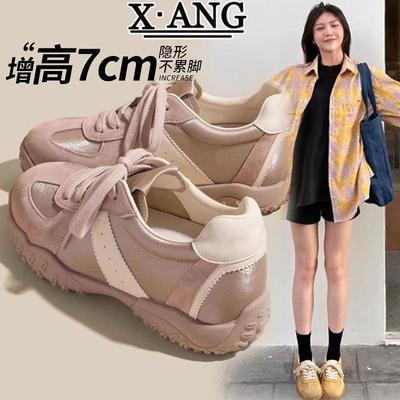 Внутреннее увеличение высоты 7 см маленькая женская обувь натуральная кожа немецкие тренировочные туфли 2025 весна и лето новая универсальная повседневная обувь на мягкой подошве Форрест Г