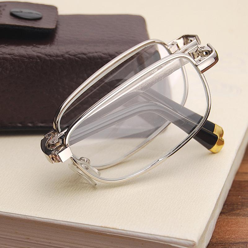 Reading Glasses Women Men Fold Portable Metal Frame Crystal Glass Square Vintage Anti-Scratch Ultralight Eyeglasses