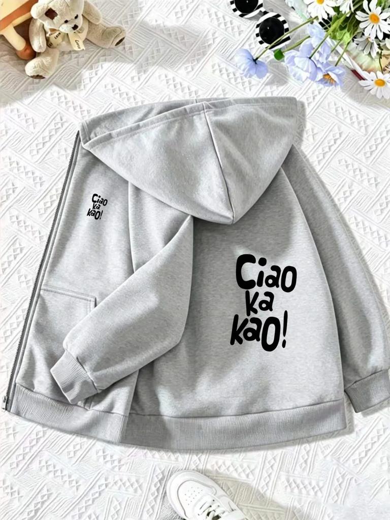 Детская черная толстовка на молнии Ciao ka kao с принтом букв, с длинным рукавом, свободная, с капюшоном, для мальчиков и девочек, повседневная верхняя одежда