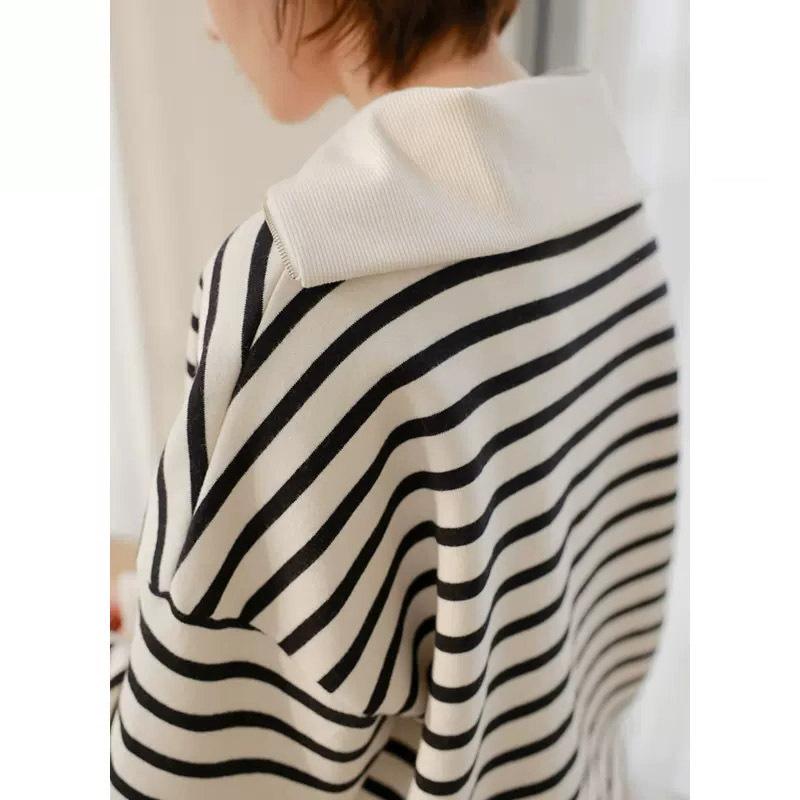 Полосатый контрастный женский свитер, модный повседневный свободный топ