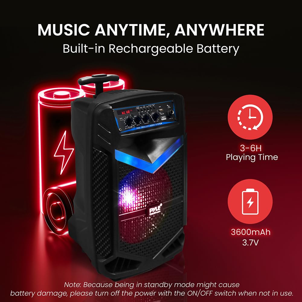 Pyle 400 Вт Беспроводная Bluetooth Портативная Уличная Акустическая Система Запись Караоке DJ Вечеринка Перезаряжаемая Радиостанция Динамик Pyle PPHP842B, Перезаряжаемый, Использование, 3,1 кг