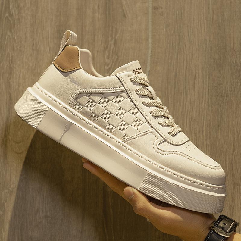 High Quality Men's Shoes Men's White Shoes Sports Platform Daily Leisure Work Versatile Microfiber Leather Panel Shoes Low Top