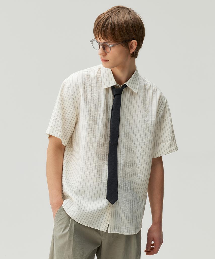 MINDBRIDGE [On] Striped Overfit Cream Short Sleeve Shirt
