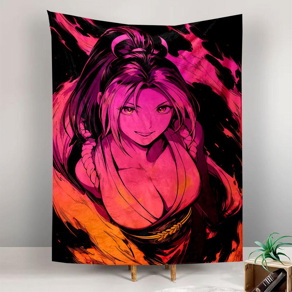 Pink Anime Girl Tapestry Wall Hanging, Cute Japanese Female Portrait Art, Kawaii Wall Decor for Bedroom Living Room Dorm