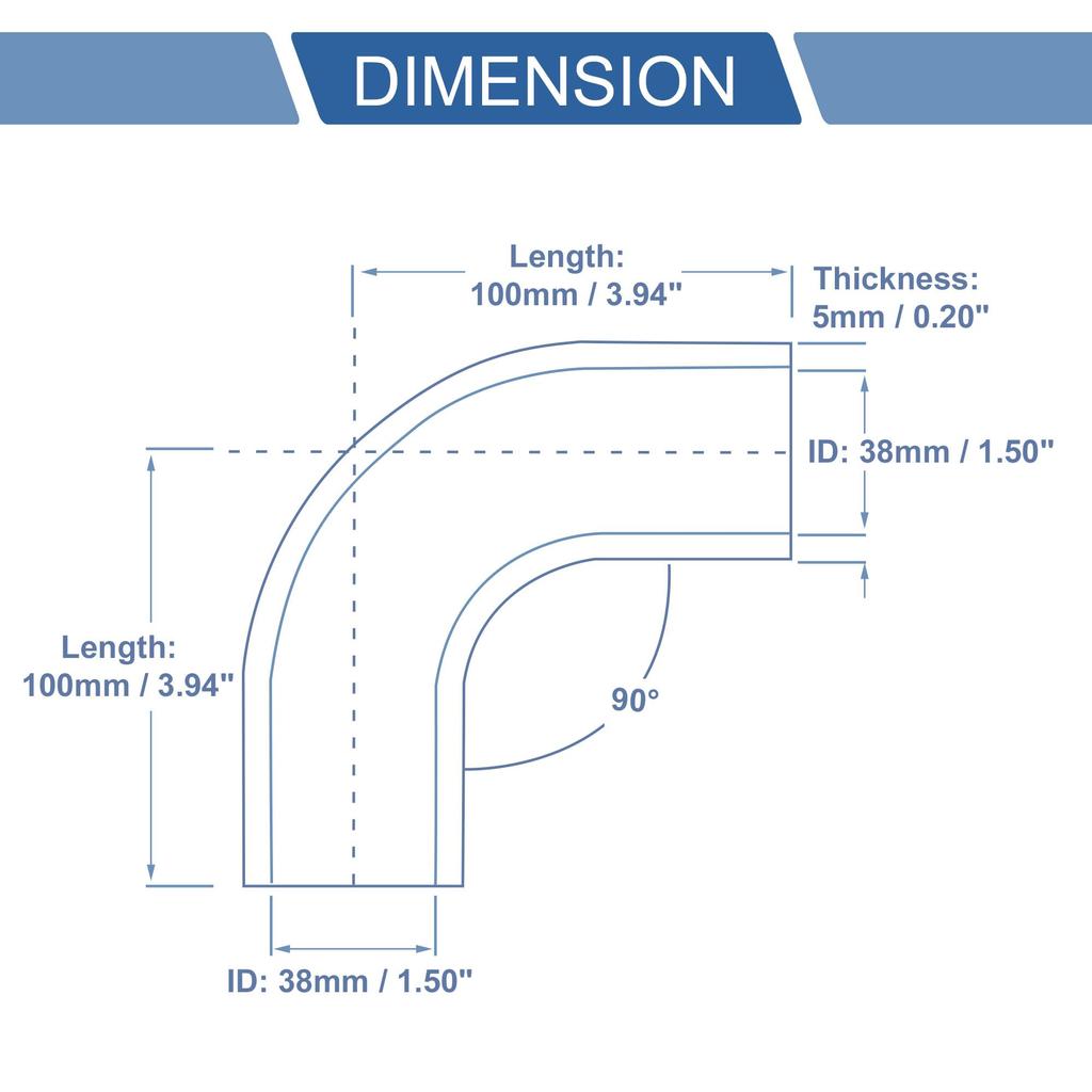 X AUTOHAUX 1 Комплект 38 мм / 1,50" Внутренний диаметр 100 мм / 3,94" Длина 90 градусов