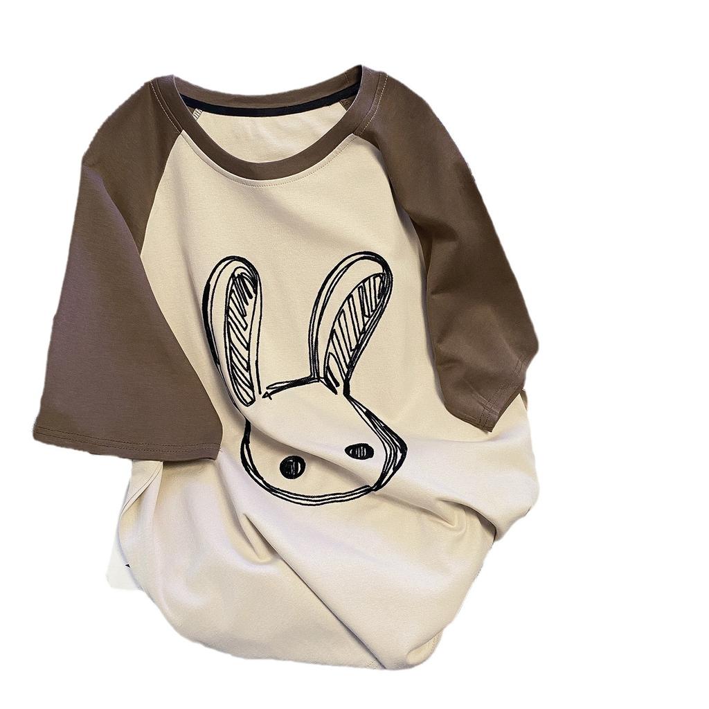 Футболка большого размера с короткими рукавами для женщин, с принтом американского ретро-кролика, реглан, летняя, новая, женская, модная, повседневная, свободная