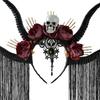 Dark Series Skull Antelope Horn Hairband With Skull Flower Design For Halloween Costume Party Dressingup Accessories