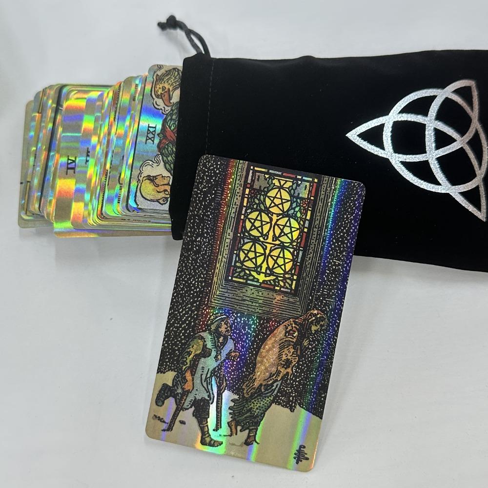 12*7 см голографическая АЭ. Колода Таро в жесткой выдвижной подарочной коробке, 78 карт Таро с путеводителем и мешочком на шнурке
