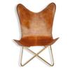 Brown Leather Butterfly Chair - Comfortable Arm Rest Living Room Butterfly Chair – with Golden Powder Coated Iron Stand