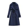 Women's Double Breasted Long Trench Coat Belted Notch Lapel Overcoat Fall Winter Windproof Classic Outerwear
