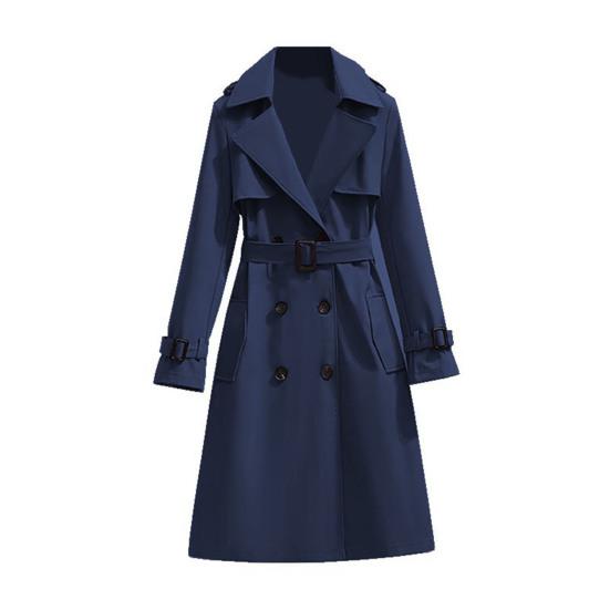Women's Double Breasted Long Trench Coat Belted Notch Lapel Overcoat Fall Winter Windproof Classic Outerwear