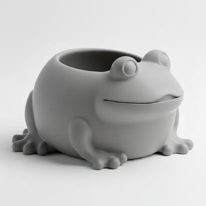 Decorative gray flowerpot for plants in the shape of a frog, modern design