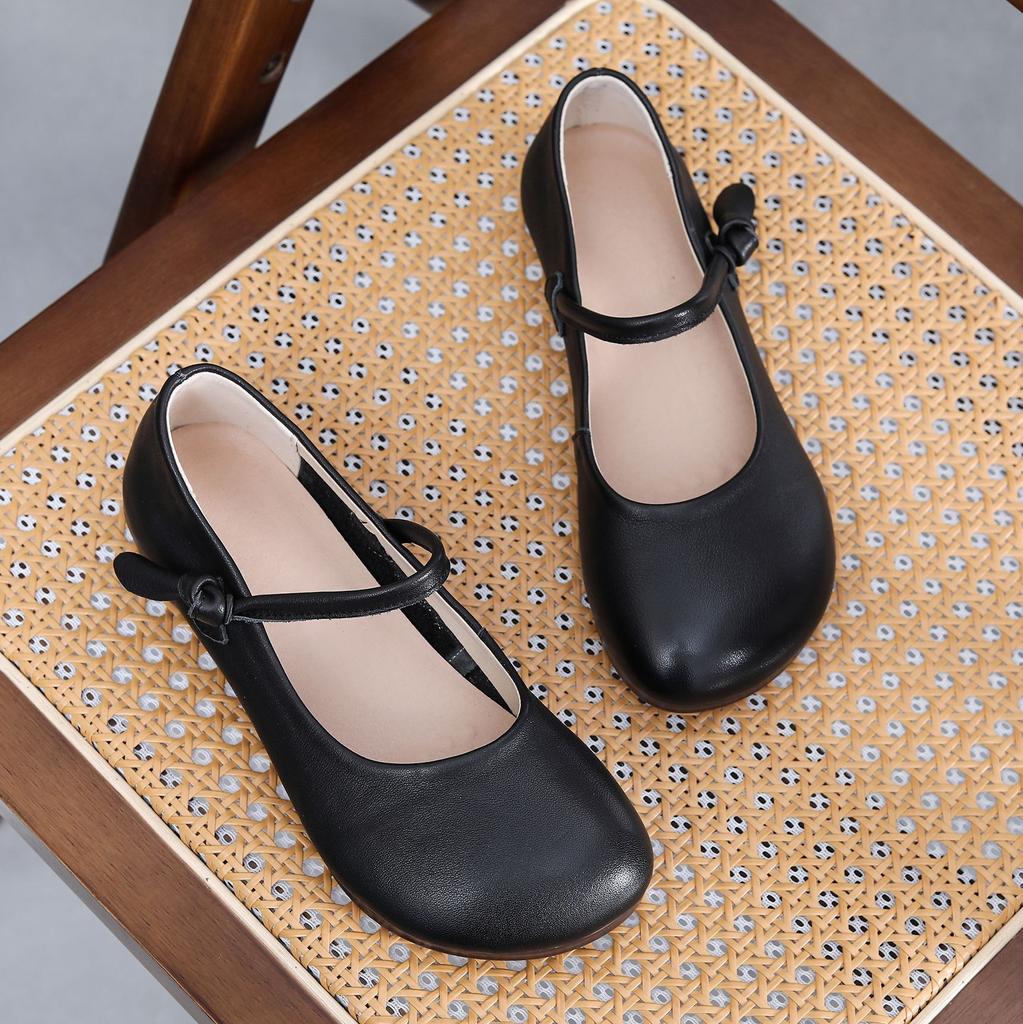 Туфли ручной работы в стиле ретро на плоской подошве из натуральной кожи с мягкой подошвой, удобные туфли для среднего и пожилого возраста, простые женские туфли на весну и осень