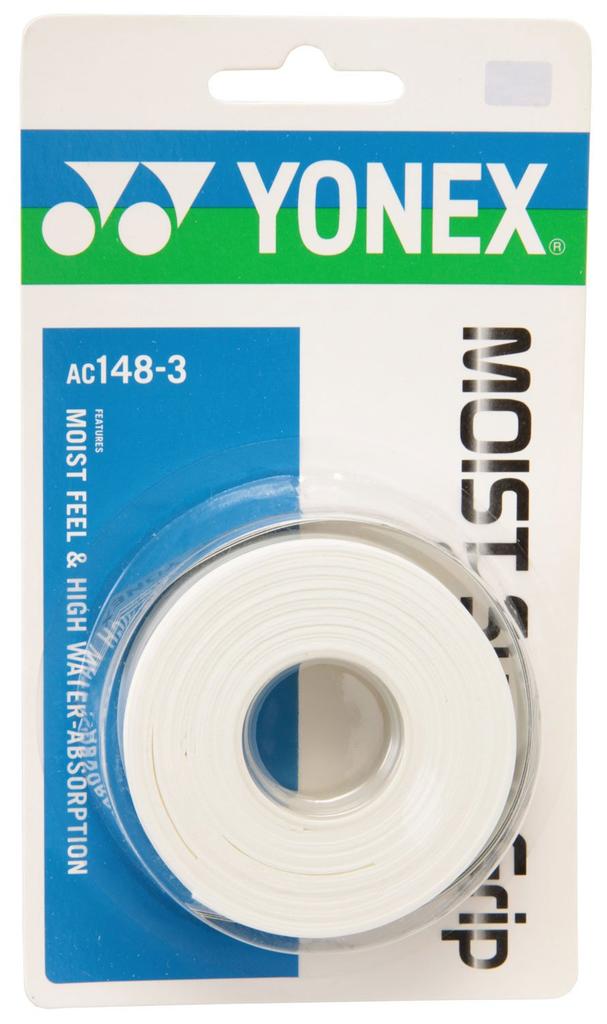 YONEX Grip Moist Super Grip of White Tennis/Badminton Tape, (Pack 3), AC1483,