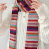 New High-end Scarf Women's Winter Wind Warm Knitted Scarf Colored Striped Knitted Scarf Scarf