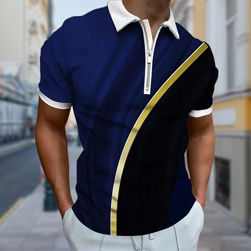 Мужская рубашка поло повседневная на молнии с коротким рукавом модная повседневная на молнии лето весна стандартный крой 3D двухцветная рубашка с принтом