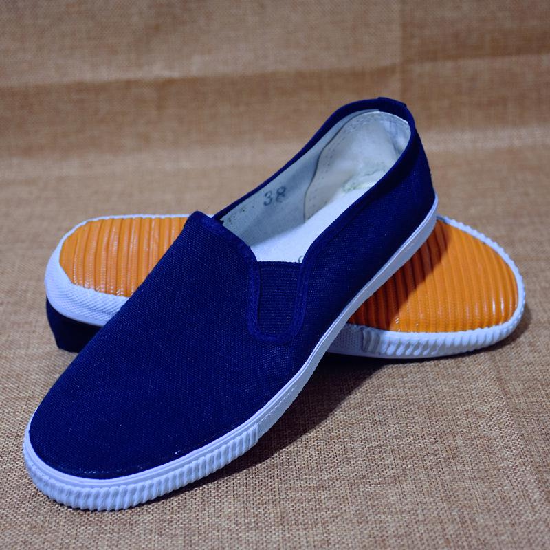 HWF Белые парусиновые слипоны, Нескользящая рабочая обувь, Сине-белые кроссовки с подошвой из сухожилий Лутай для мужчин и женщин