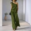 2 Piece Outfits for Women Summer One Shoulder Sleeveless Top And Wide Leg Pants Matching Lounge Set with