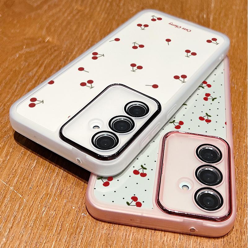 Мягкий силиконовый прозрачный чехол с принтом вишни для Samsung S25 Ultra S24 FE S23 Plus A36 A56 A16 A55 A15 A26, защитная пленка для объектива, противоударный тонкий чехол для телефона