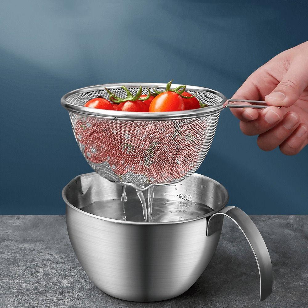 2Pcs/set Large Capacity Stainless Steel Colander Fine Mesh Food Strainer  Draining Pasta