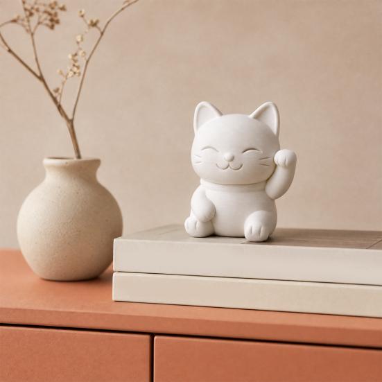 3D-печатная статуэтка кошки-удачи, милая белая фигурка Манеки, мини-украшение «Кот-приманка» матового белого цвета для домашнего стола, спальни, праздников, дней рождения