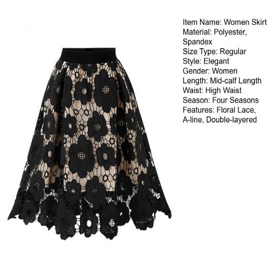 Женская юбка с высокой эластичной резинкой на талии, ажурное кружево с цветочным принтом, большая распашная двухслойная юбка до середины икры, женская вечерние юбка-миди для поездок на работу