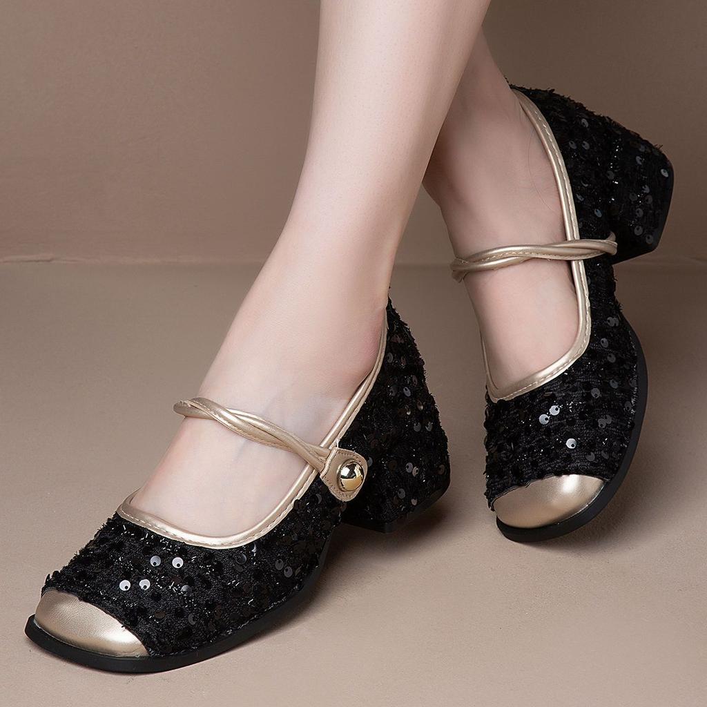 With Skirt Thick Heel Evening Shoes Shallow Mouth Single Shoes 2025 Spring and Summer New French Small Fragrant Mary Jane Shoes Women's Shoes