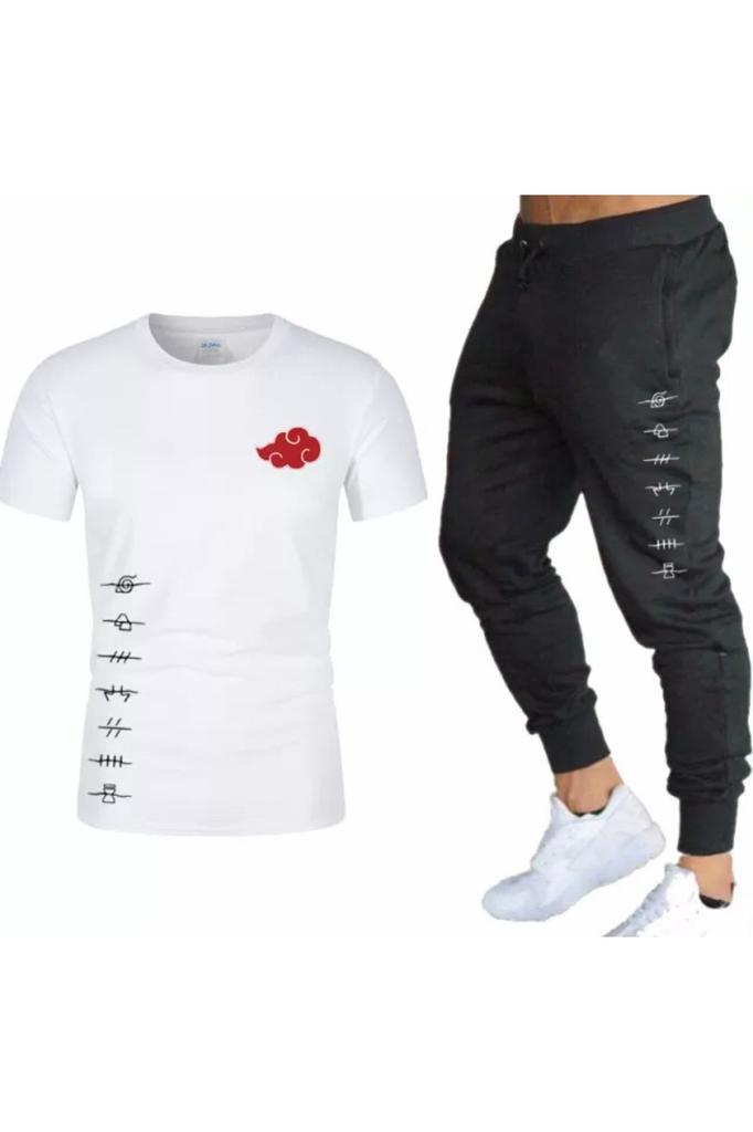 Мужской комплект спортивного костюма больших размеров больших размеров, хлопковый летний мужской спортивный костюм с короткими рукавами в стиле аниме с облачным принтом, комплект спортивного костюма больших размеров