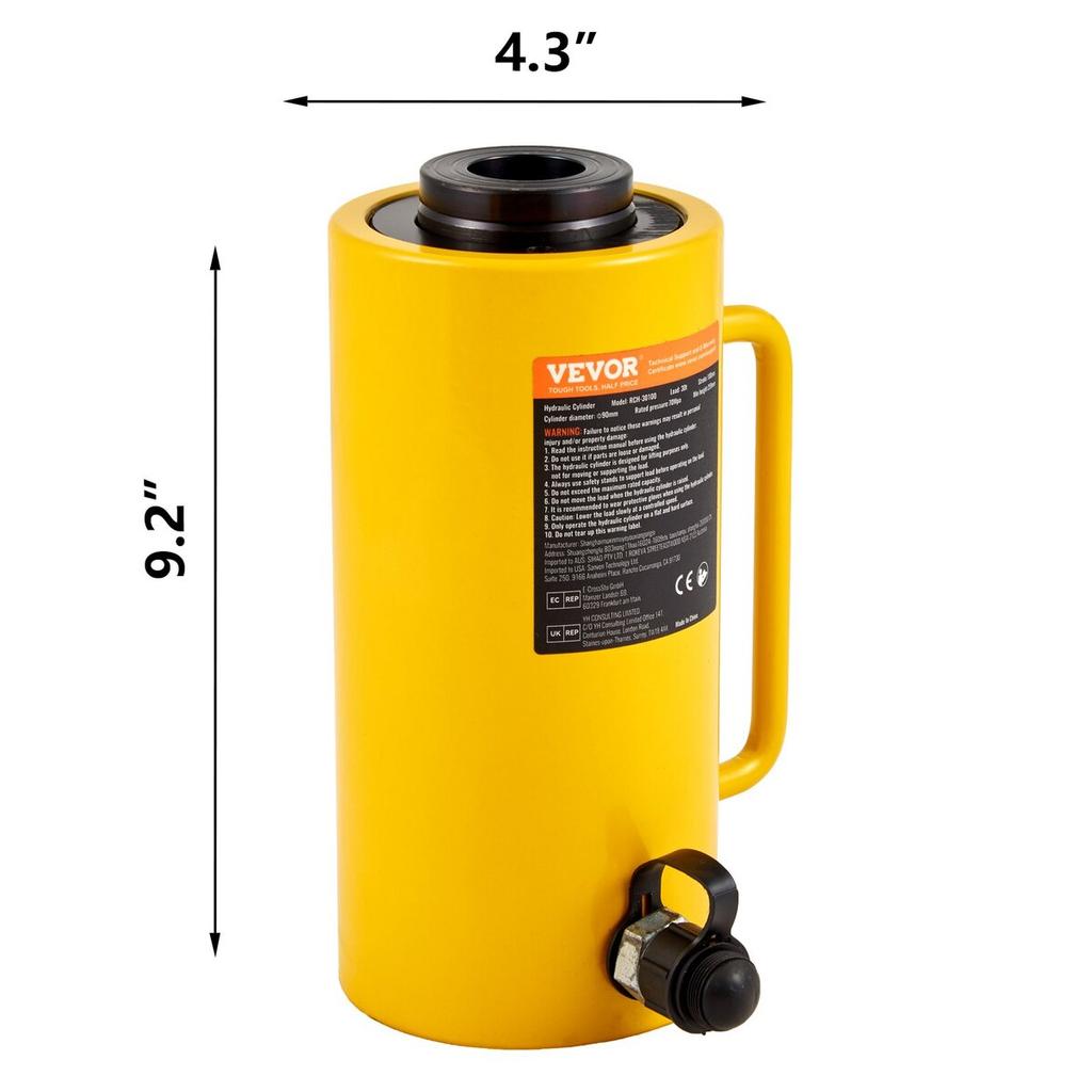 30Ton 4 Inch Stroke Hollow Hydraulic Cylinder Jack 66000LBS Lift Cylinder Industrial Durable Automotive Body Bending