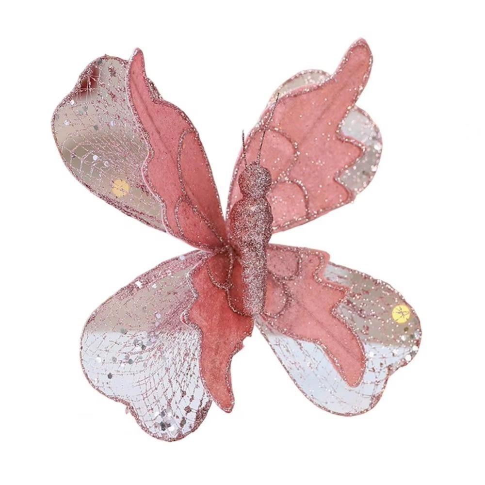20cm Christmas Butterfly Ornament Glittered Vibrant Colors 3D Butterfly Decoration Fabric Decorative