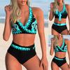 Women's High-quality Two-piece Swimsuit, Small Gear Printed Vest with Lace Up Sexy Beach Swimsuit S-5XL