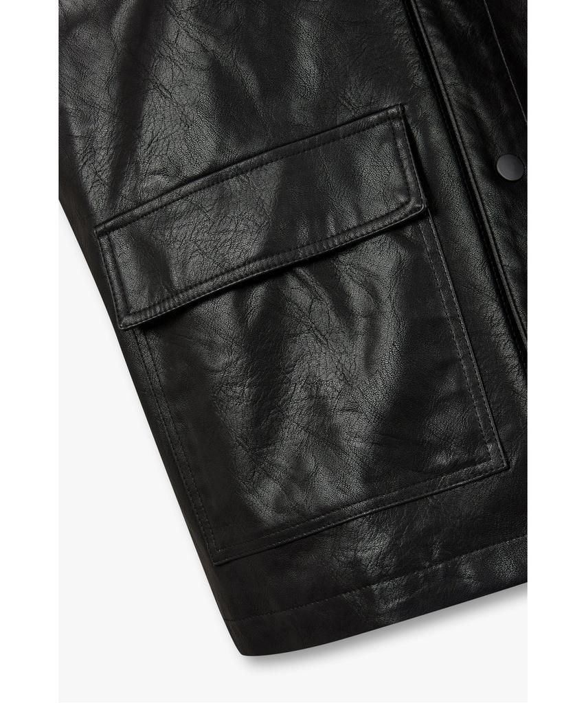 Studio Tomboy [Men] Corduroy Collar Synthetic Leather Jumper _Black_91M6361833