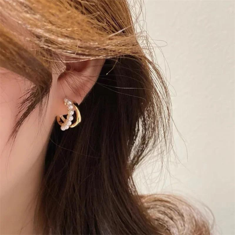 Новые модные серьги-кольца с жемчугом в форме буквы C для женщин и девушек, подарочные украшения оптом