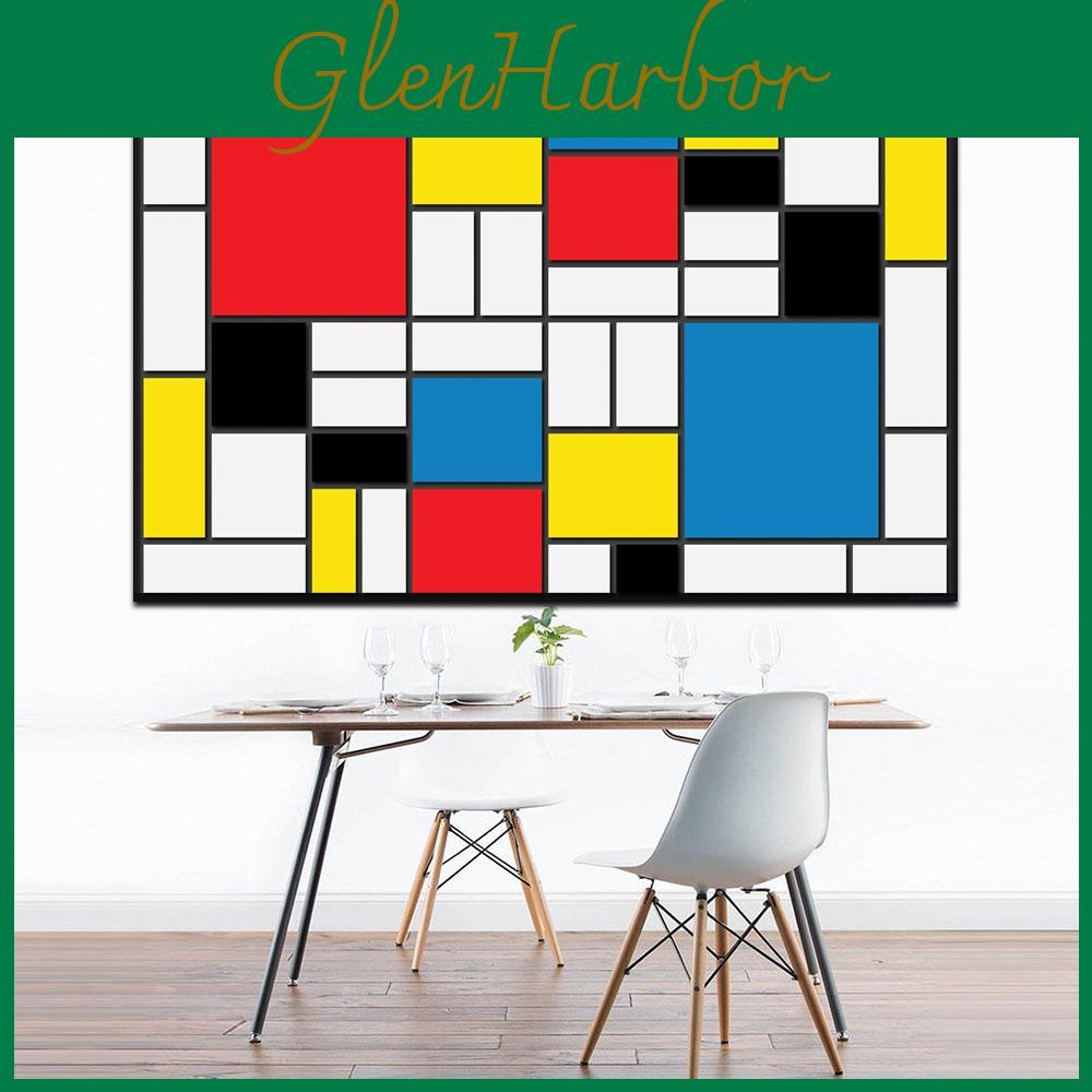 Red Yellow Blue Abstract Grid Artwork For Living Room Decor