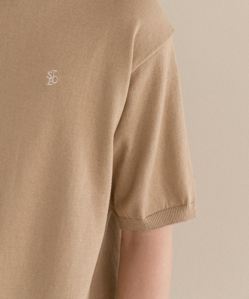 SELITIO Men'S Basic Round Half Knit Beige