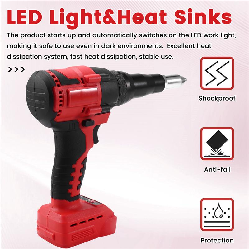 AD23-Cordless Rivet Gun Brushless 4.8Mm Rivet Nut Gun Automatic Riveting Tool For 18V 20V Battery (No Battery)