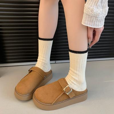 Модные женские тапочки, кожаные тапочки на толстой подошве, удобные пробковые мюли, шлепанцы с пряжкой, модная домашняя обувь для женщин