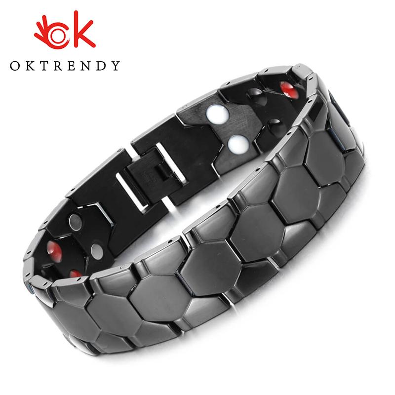 Magnetic Therapy Jewelry Men Adjustable Magnetic Bracelet Black Stainless Steel Homme Bracelet
