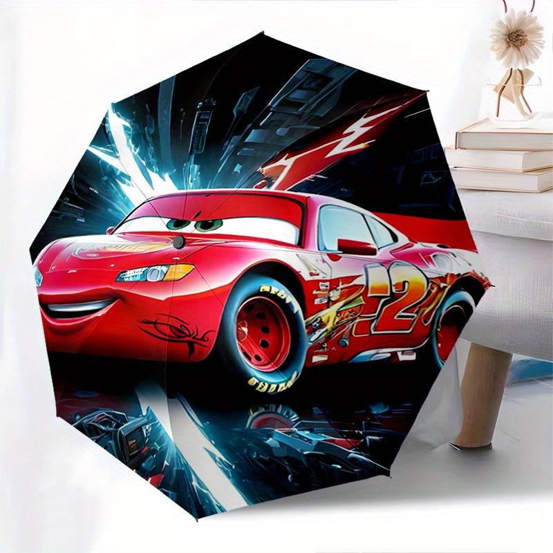Lightning McQueen,Cars Fully automatic themed umbrella 8 ribs durable iron frame, tri fold compact design, perfect as a gift, travel umbre
