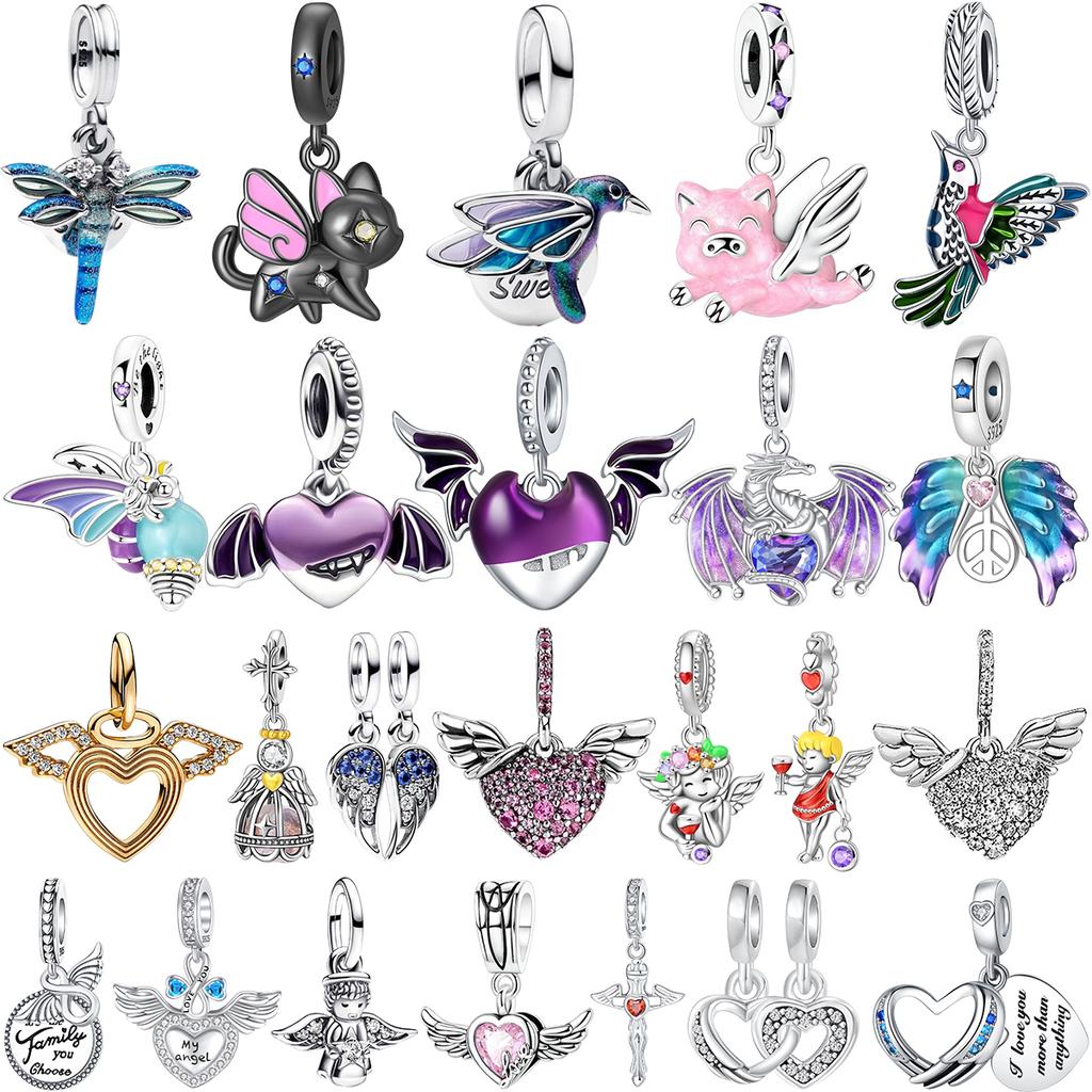 Новые медные шармы в виде крыльев ангела, подвески в виде сердца, птицы, свиньи, подходят для оригинальных браслетов, ожерелий, женские изящные украшения для DIY, подарки
