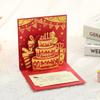 3D Pop-up Birthday Card with Red Envelope & Gold Cake Design - Handmade Paper Cut Blessing