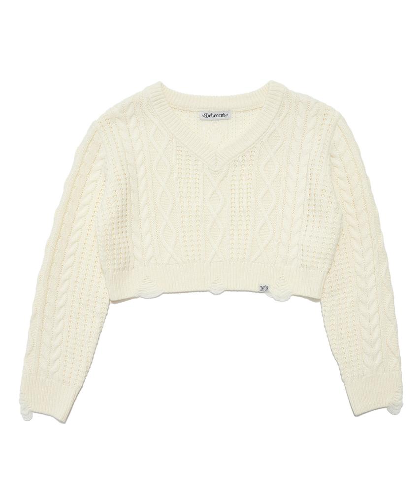 DELICCENT Crop Cable Pullover [Ivory]