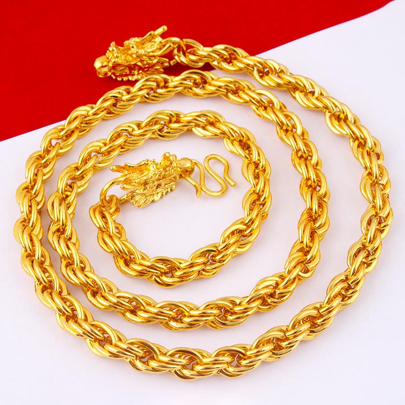 Gold-plated 24K Faucet Twist Necklace Men's Imitation Sand Gold Faucet Hemp Rope Chain Fire Gold Men's Domineering