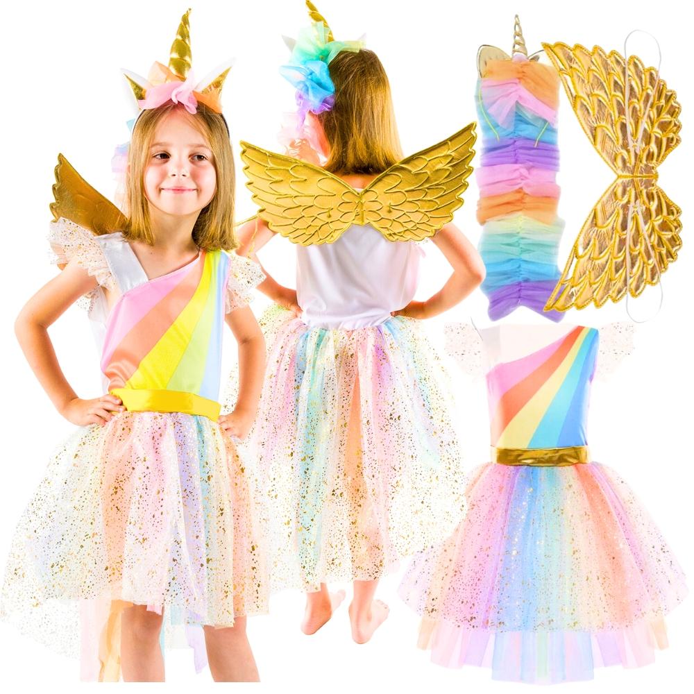 Costume dress set golden unicorn dress headband wings size 120 Golden unicorn costume size 130