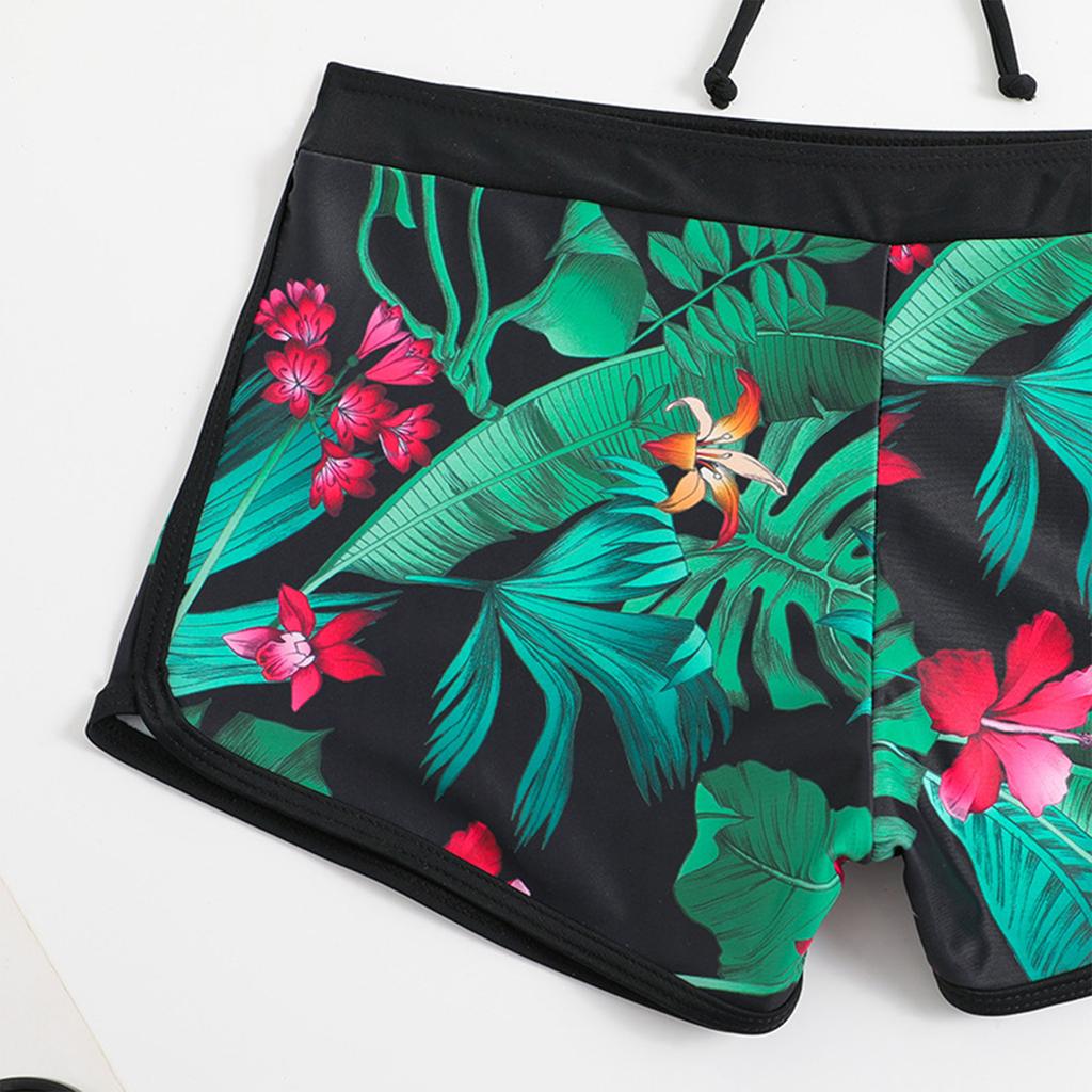 Women's Paneled Printed Swimsuit Ladies Split Boxer High Waist Swimsuit Two-Piece Set