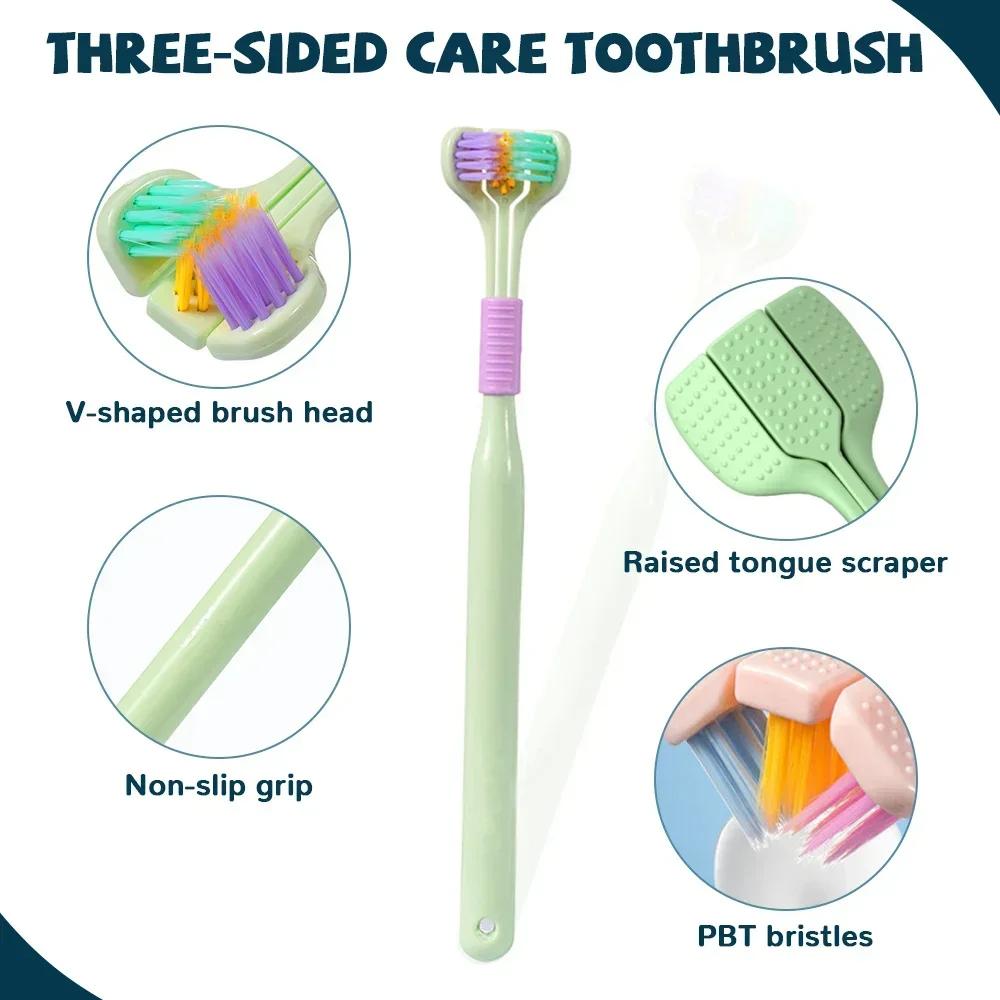 Three-sided Soft Bristle Toothbrush Oral Care Safety Toothbrush Teeth Deep Cleaning Portable Travel Dental Oral Care