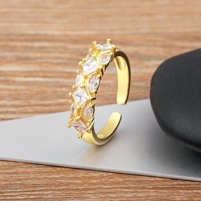 Nidin Shine Zircon Geometric Open Ring For Women Gold Plated Adjustable 5 Colors Female Wedding Aesthetic Jewelry Gift Wholesale