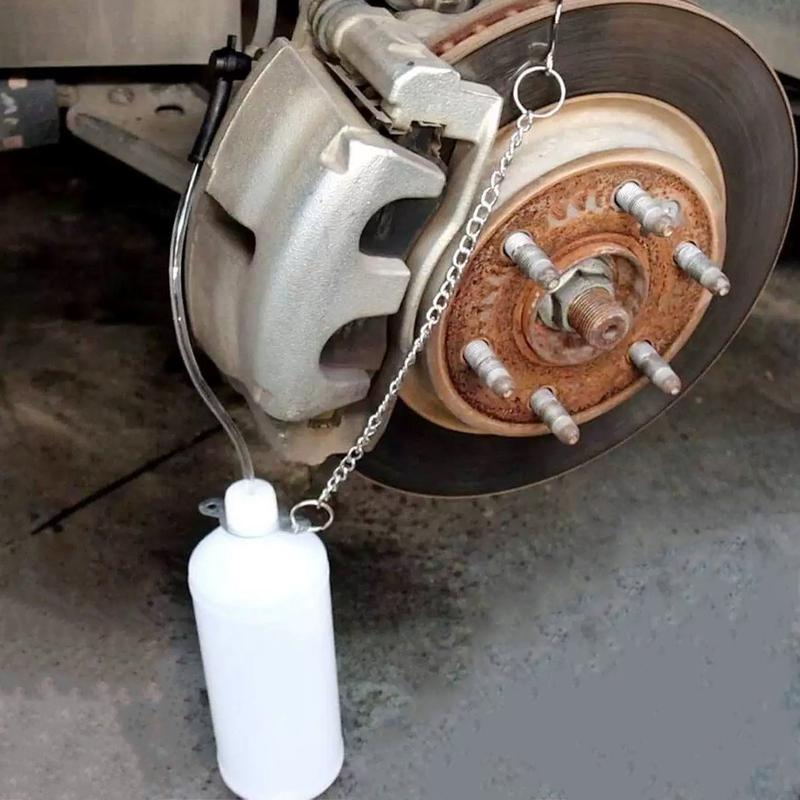 Transparent Brake Fluid Reservoir 1L Brake Bleeder Bottle with 60cm Hose & Universal Rubber Adapter Manual Brake Bleeder Device