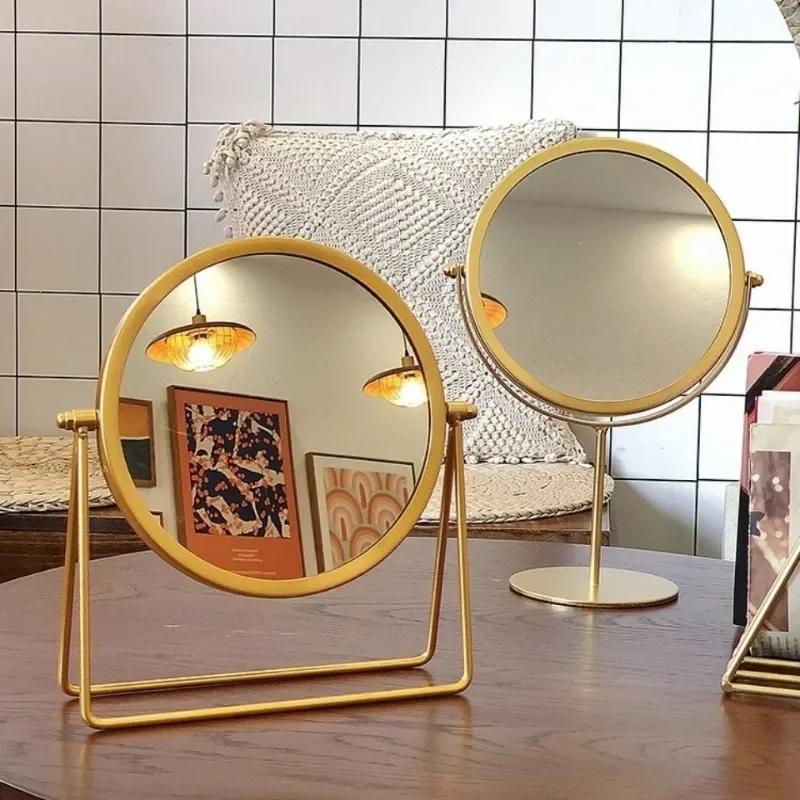 Vintage Nordic Dressing Table Makeup Mirror Portable Revolving Bathroom Dressing Mirror Bathroom Accessories Decoration Mirrors