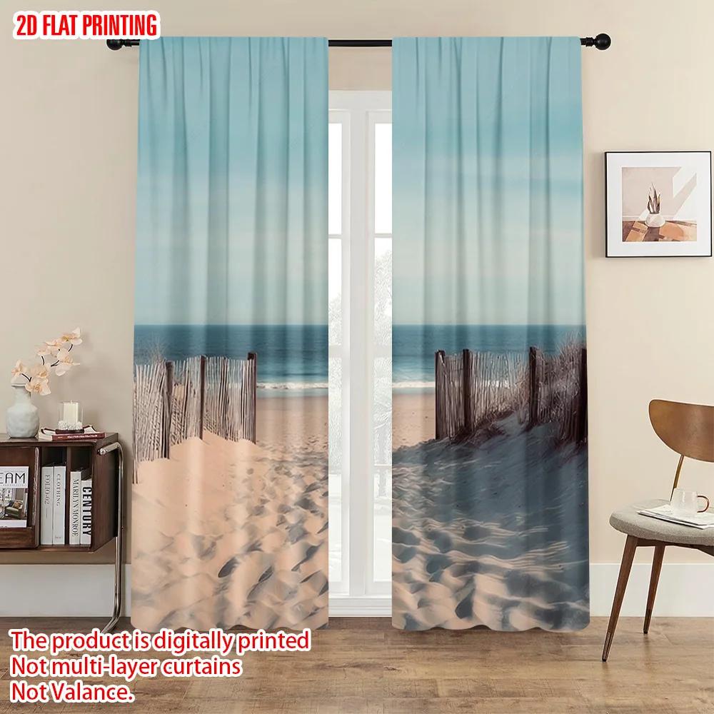 2pcs, plane printing Curtains Digital Printed Beach Versatile Durable Polyester (without rod) Versatile All Use for Bedroom,